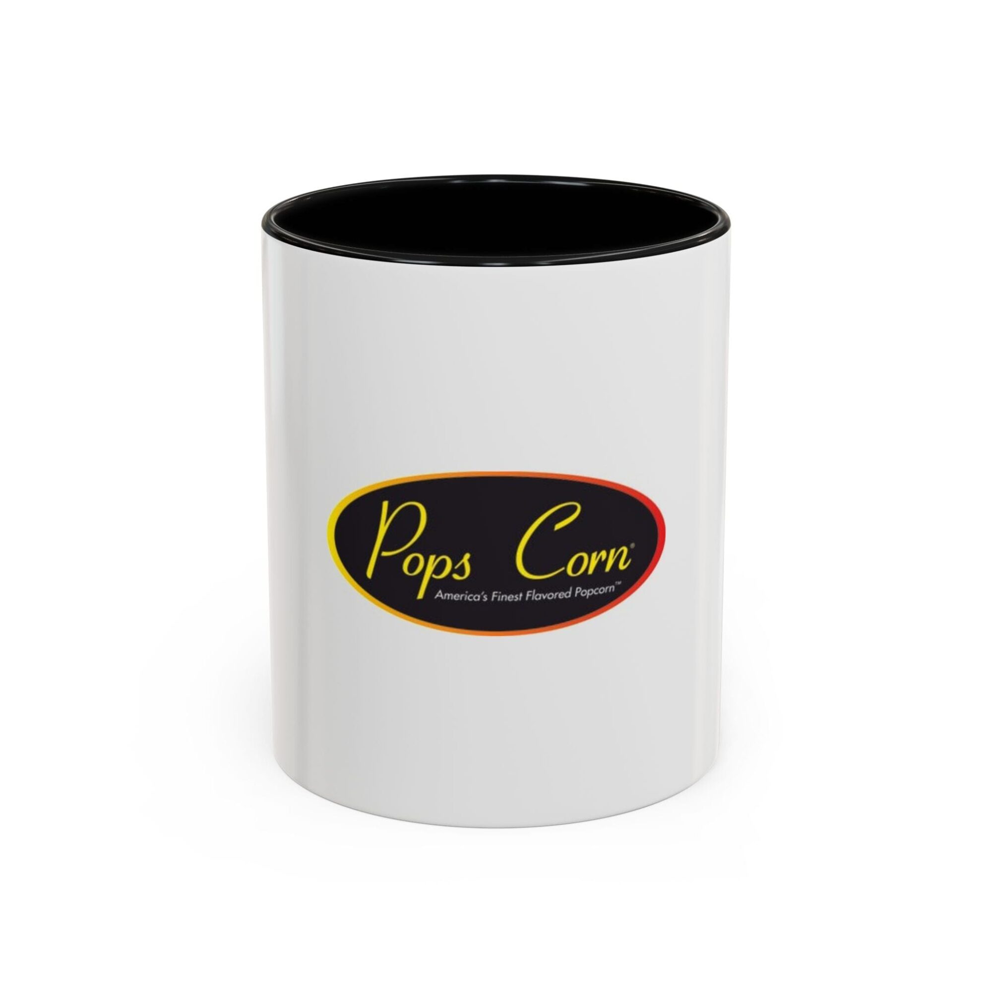 Pops Corn Logo Accent Coffee Mug — Branded Popcorn Shop Ceramic Mug (11/15 oz)