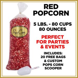Bulk Red Popcorn – 5 lb (95 oz) Bag | Caramel or Strawberry Flavor | Gourmet Party Popcorn | Pops Corn®