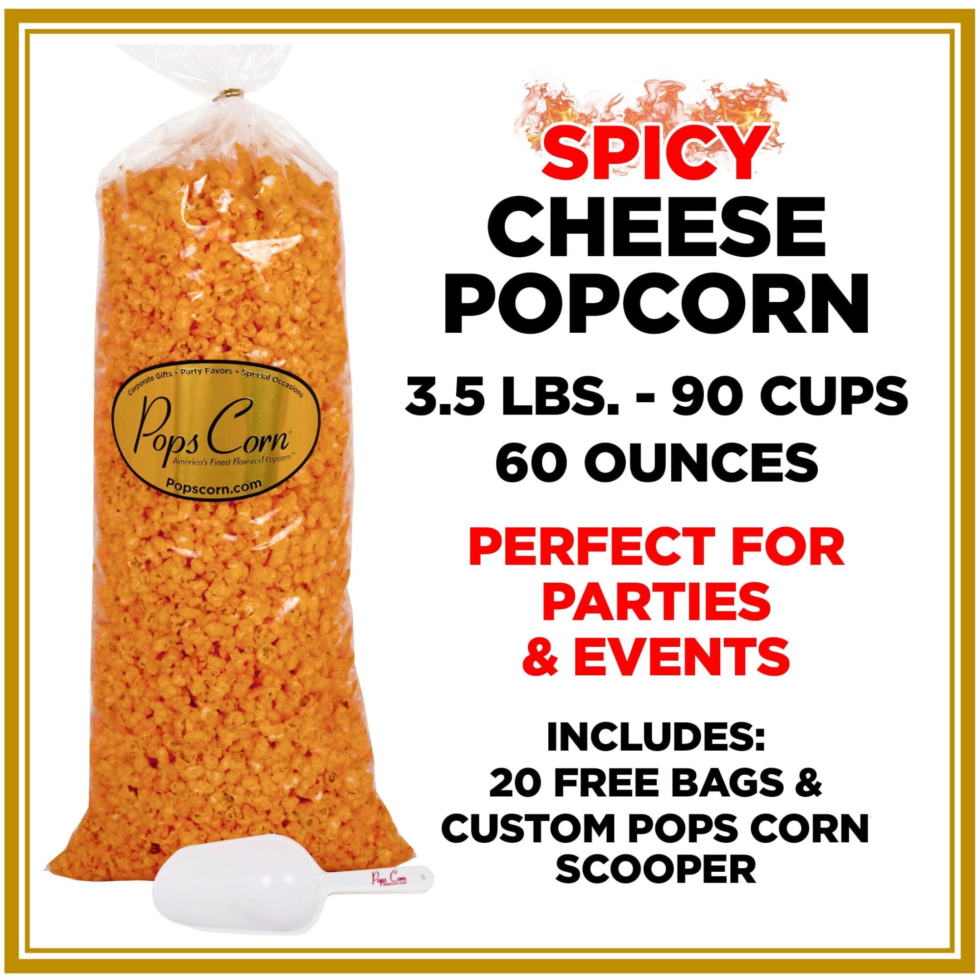 *Spicy* Cheese Popcorn – Bulk 3.5 lb (60 oz) Bag | Gourmet Party Popcorn | Pops Corn®